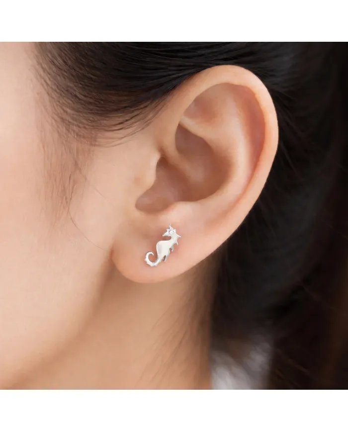 Moissanite Seahorse Stud Earrings - 925 Silver Sea-Inspired Jewelry