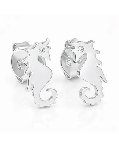 Moissanite Seahorse Stud Earrings - 925 Silver Sea-Inspired Jewelry