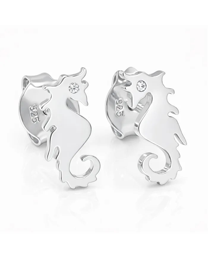 Moissanite Seahorse Stud Earrings - 925 Silver Sea-Inspired Jewelry