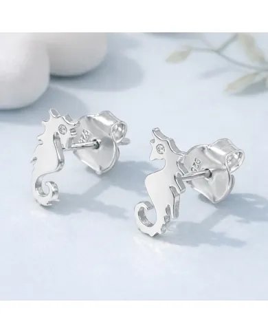Moissanite Seahorse Stud Earrings - 925 Silver Sea-Inspired Jewelry