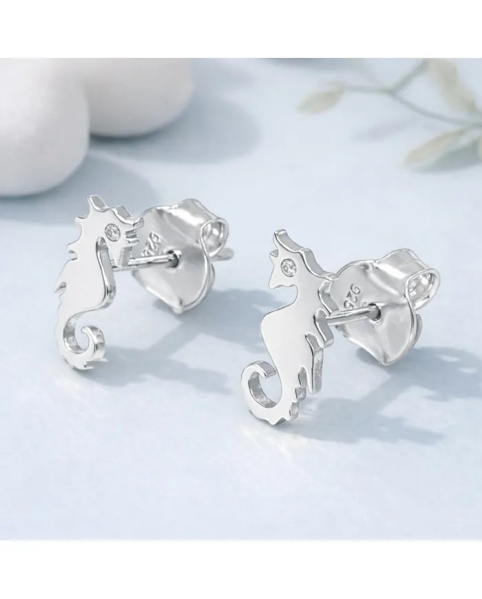 Moissanite Seahorse Stud Earrings - 925 Silver Sea-Inspired Jewelry