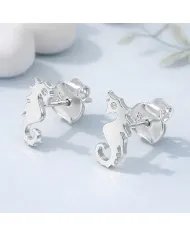 Moissanite Seahorse Stud Earrings - 925 Silver Sea-Inspired Jewelry