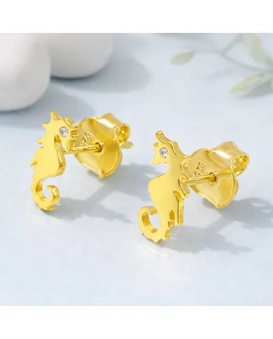 Moissanite Seahorse Stud Earrings - Gold Plated 925 Silver Sea-Inspired