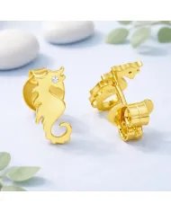 Moissanite Seahorse Stud Earrings - Gold Plated 925 Silver Sea-Inspired