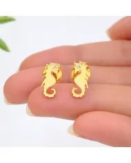 Moissanite Seahorse Stud Earrings - Gold Plated 925 Silver Sea-Inspired