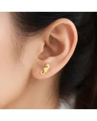 Moissanite Seahorse Stud Earrings - Gold Plated 925 Silver Sea-Inspired