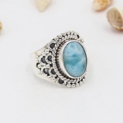 Larimar Ring, Sterling Silver Ring, Statement Ring, Solitaire Boho Ring, Oval Ring, Promise Ring, Engagement Ring, Women's Ring