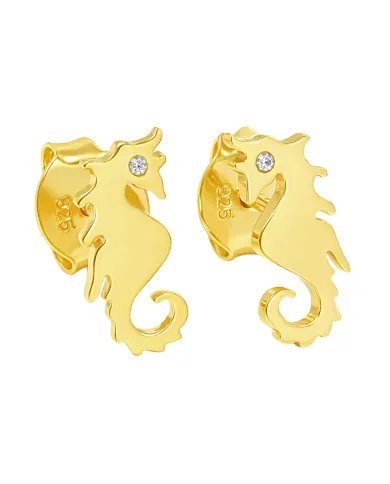 Moissanite Seahorse Stud Earrings - Gold Plated 925 Silver Sea-Inspired