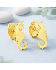 Moissanite Seahorse Stud Earrings - Gold Plated 925 Silver Sea-Inspired