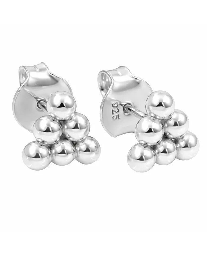 925 Silver Beaded Pyramid Stud - Handmade Geometric Jewelry for Women