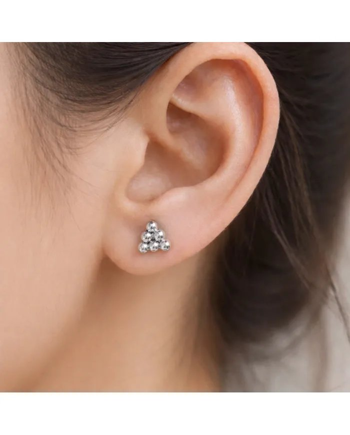925 Silver Beaded Pyramid Studs - Handmade Geometric Jewelry for Women