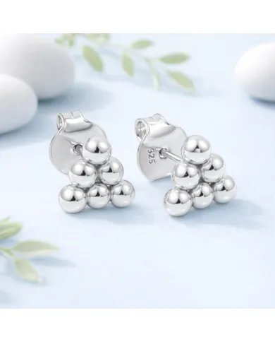 925 Silver Beaded Pyramid Studs - Handmade Geometric Jewelry for Women