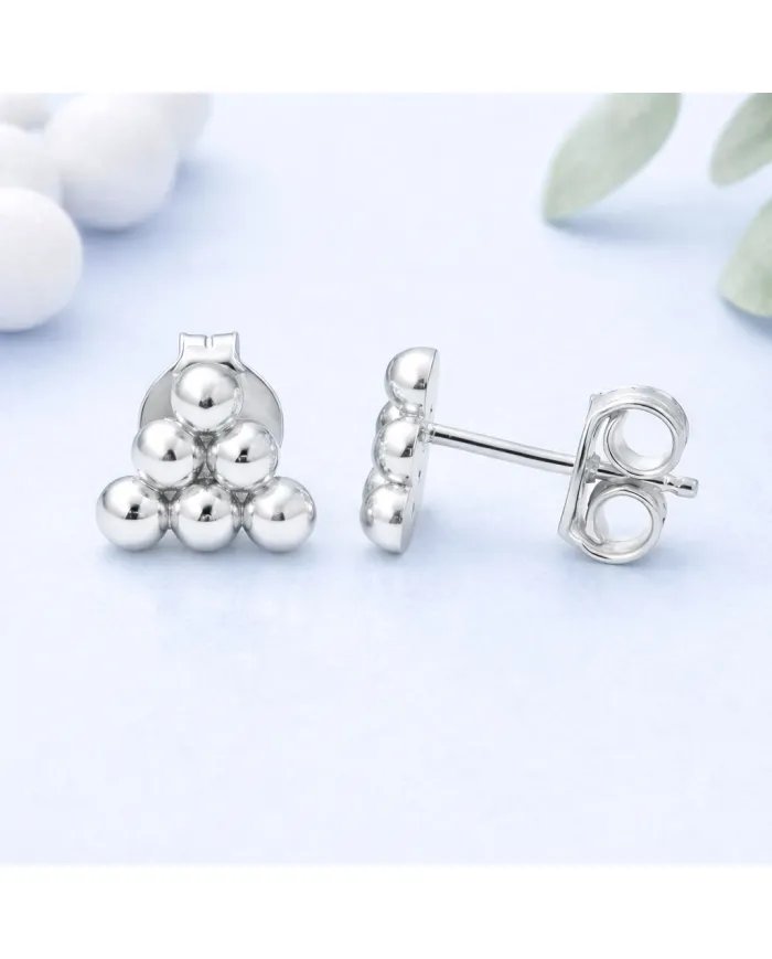 925 Silver Beaded Pyramid Studs - Handmade Geometric Jewelry for Women