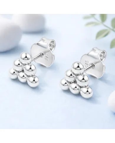 925 Silver Beaded Pyramid Studs - Handmade Geometric Jewelry for Women