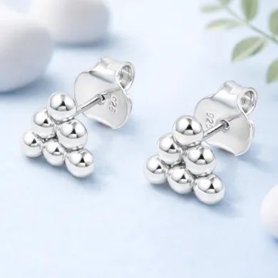 925 Silver Beaded Pyramid Studs - Handmade Geometric Jewelry for Women