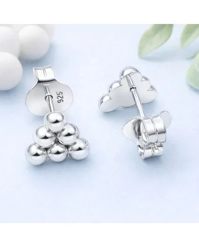 925 Silver Beaded Pyramid Studs - Handmade Geometric Jewelry for Women