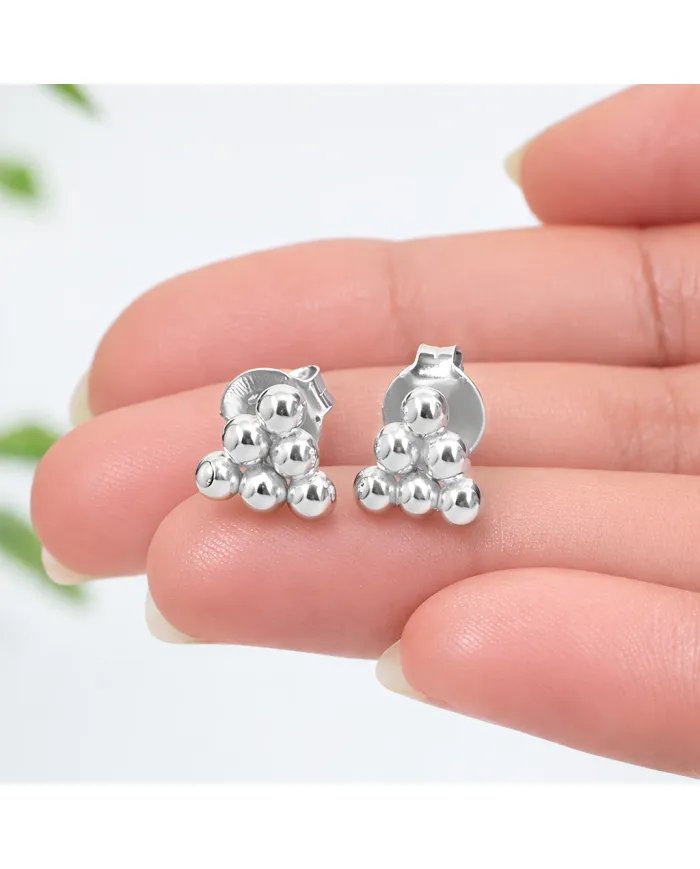 925 Silver Beaded Pyramid Studs - Handmade Geometric Jewelry for Women