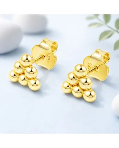 Gold Plated 925 Silver Beaded Pyramid Studs - Handmade Geometric Jewelry