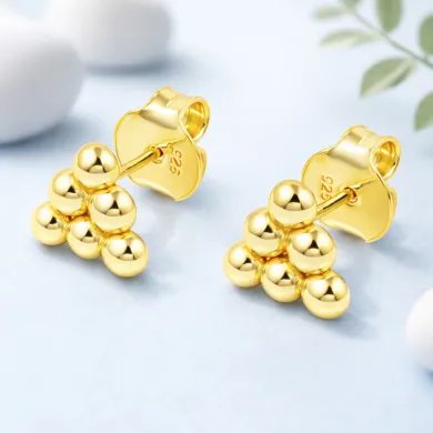Gold Plated 925 Silver Beaded Pyramid Studs - Handmade Geometric Jewelry