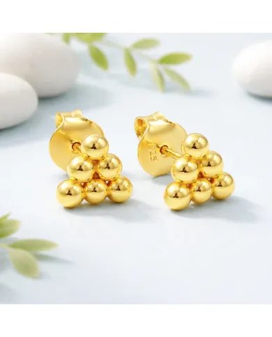 Gold Plated 925 Silver Beaded Pyramid Studs - Handmade Geometric Jewelry