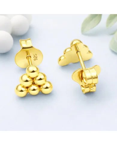 Gold Plated 925 Silver Beaded Pyramid Studs - Handmade Geometric Jewelry