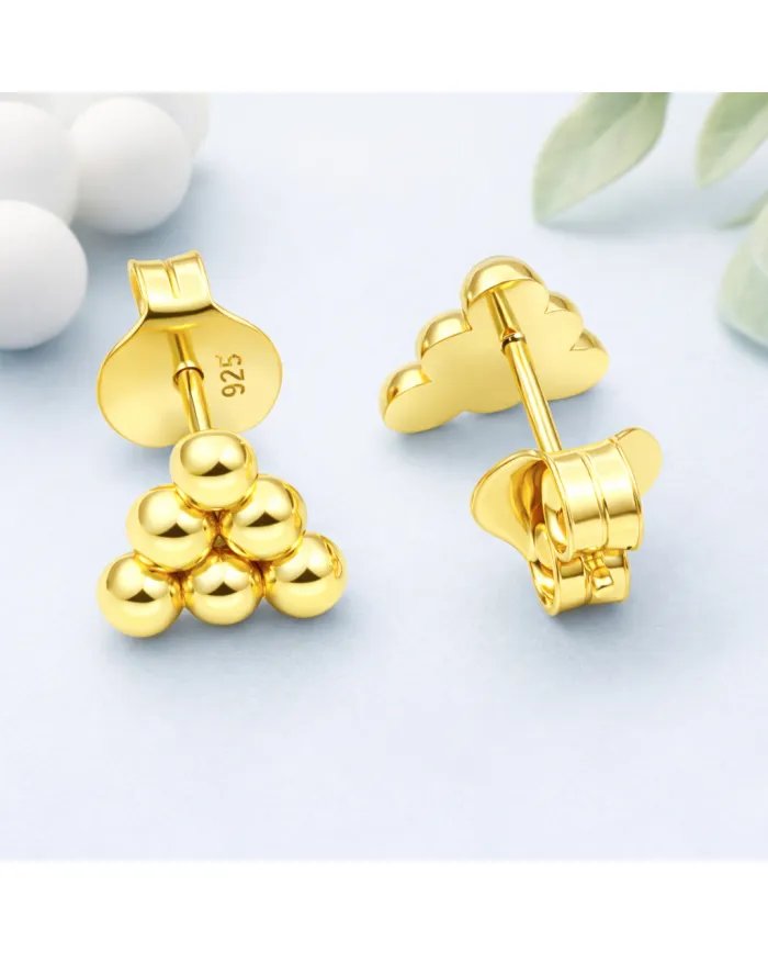 Gold Plated 925 Silver Beaded Pyramid Studs - Handmade Geometric Jewelry