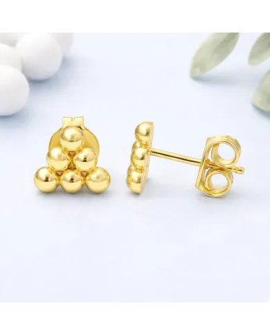 Gold Plated 925 Silver Beaded Pyramid Studs - Handmade Geometric Jewelry