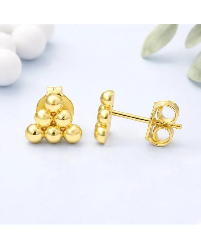 Gold Plated 925 Silver Beaded Pyramid Studs - Handmade Geometric Jewelry