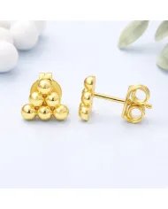 Gold Plated 925 Silver Beaded Pyramid Studs - Handmade Geometric Jewelry