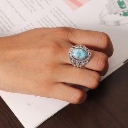 Larimar Ring, Sterling Silver Ring, Statement Ring, Solitaire Boho Ring, Oval Ring, Promise Ring, Engagement Ring, Women's Ring