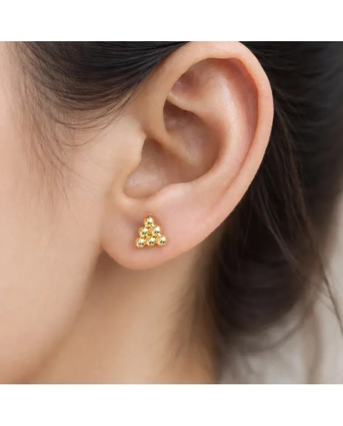 Gold Plated 925 Silver Beaded Pyramid Studs - Handmade Geometric Jewelry
