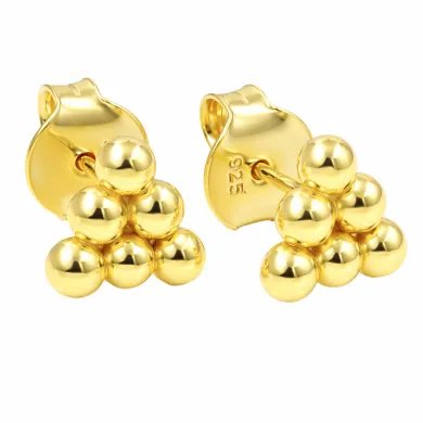 Gold Plated 925 Silver Beaded Pyramid Studs - Handmade Geometric Jewelry