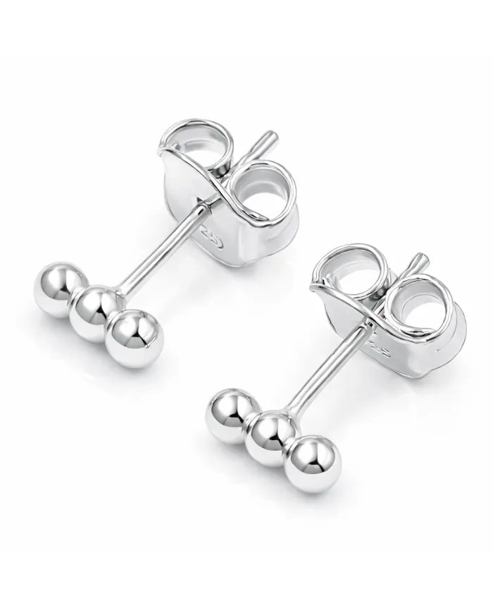 925 Sterling Silver Trinity Ball Stud Earrings – Handmade Dainty Jewelry