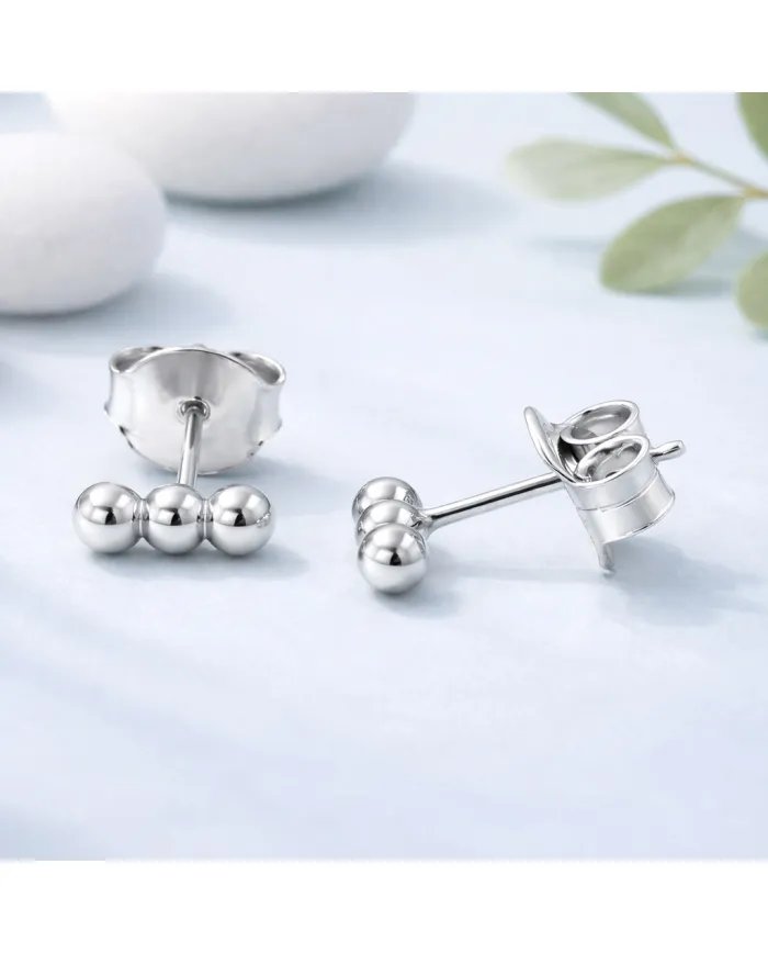 925 Sterling Silver Trinity Ball Stud Earrings – Handmade Dainty Jewelry