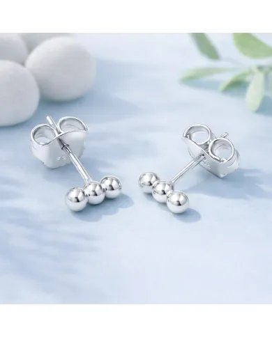 925 Sterling Silver Trinity Ball Stud Earrings – Handmade Dainty Jewelry