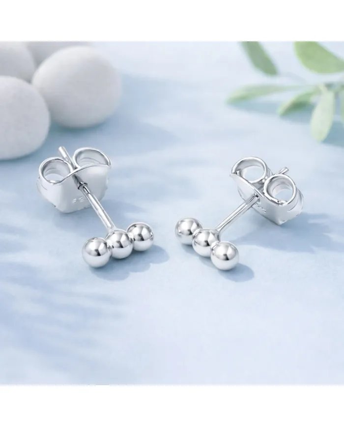 925 Sterling Silver Trinity Ball Stud Earrings – Handmade Dainty Jewelry