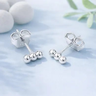 925 Sterling Silver Trinity Ball Stud Earrings – Handmade Dainty Jewelry