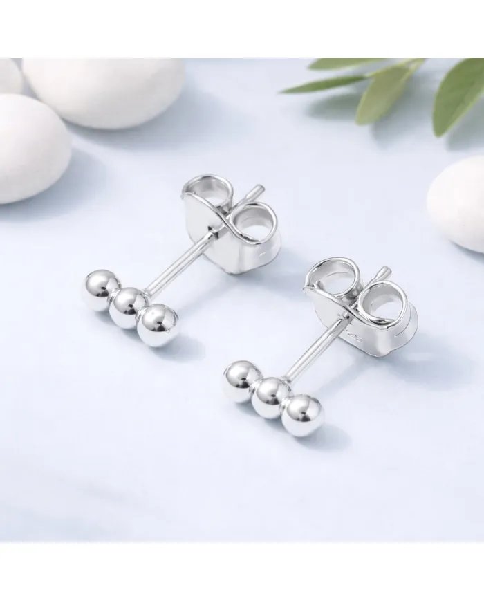 925 Sterling Silver Trinity Ball Stud Earrings – Handmade Dainty Jewelry