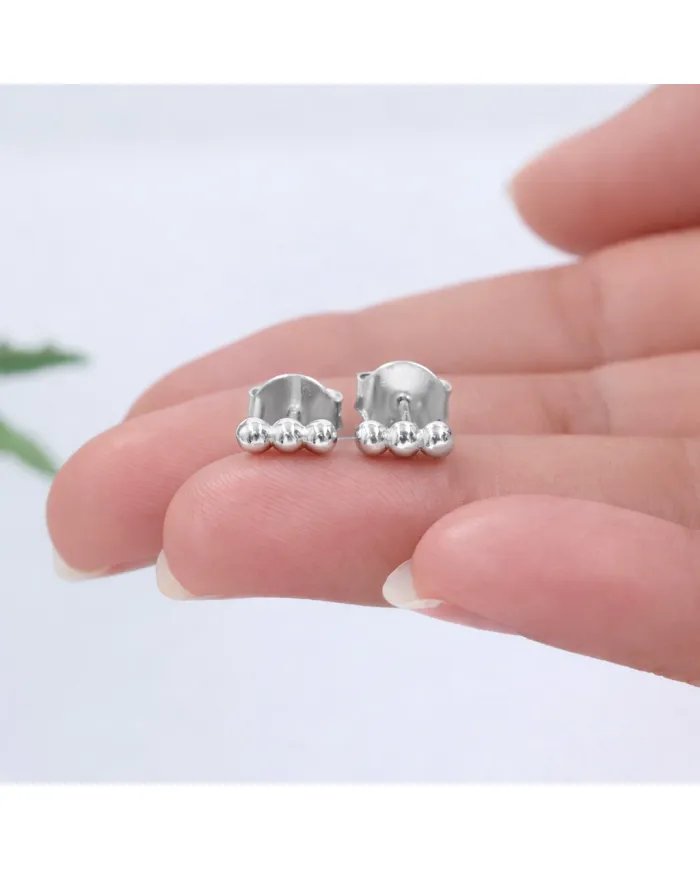 925 Sterling Silver Trinity Ball Stud Earrings – Handmade Dainty Jewelry