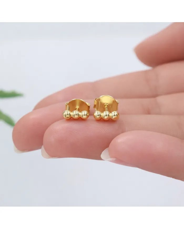 Trinity Ball Stud Earrings - Gold Plated 925 Sterling Silver Handmade