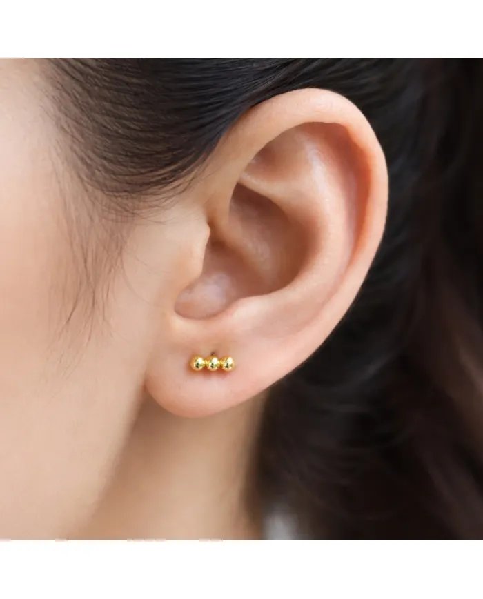 Trinity Ball Stud Earrings - Gold Plated 925 Sterling Silver Handmade