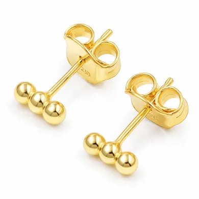 Trinity Ball Stud Earrings - Gold Plated 925 Sterling Silver Handmade