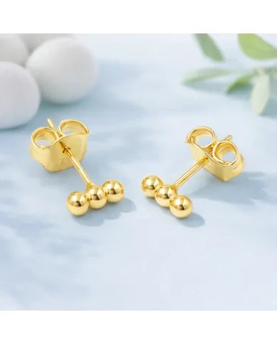 Trinity Ball Stud Earrings - Gold Plated 925 Sterling Silver Handmade