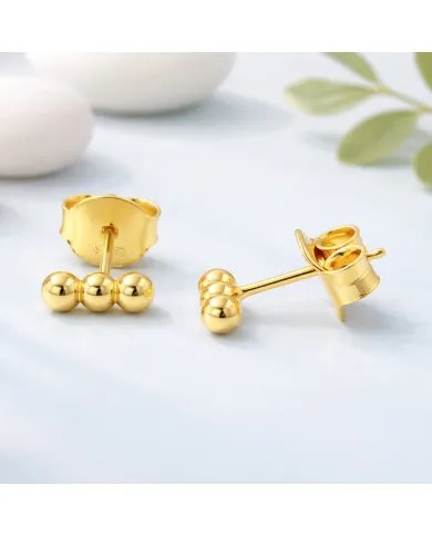 Trinity Ball Stud Earrings - Gold Plated 925 Sterling Silver Handmade