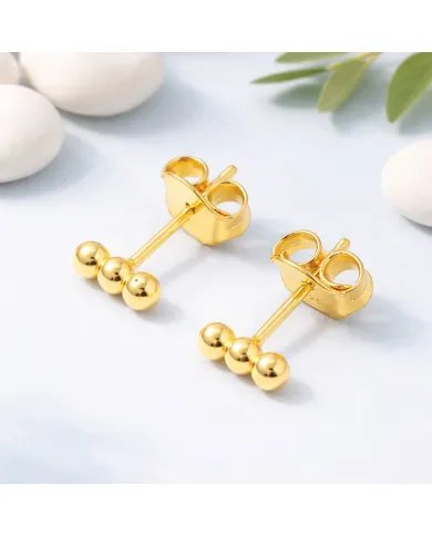Trinity Ball Stud Earrings - Gold Plated 925 Sterling Silver Handmade
