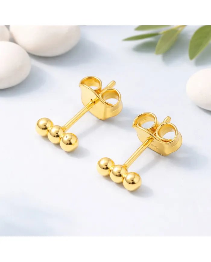 Trinity Ball Stud Earrings - Gold Plated 925 Sterling Silver Handmade