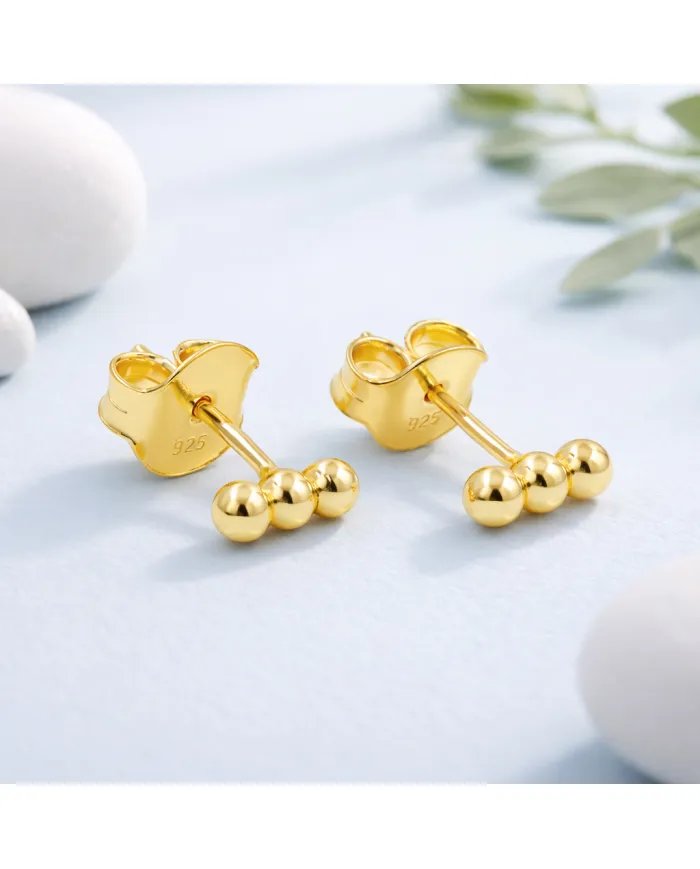 Trinity Ball Stud Earrings - Gold Plated 925 Sterling Silver Handmade