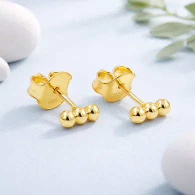 Trinity Ball Stud Earrings - Gold Plated 925 Sterling Silver Handmade