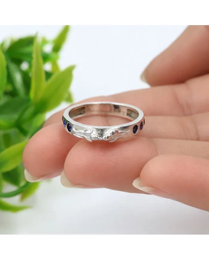 Love Birds Ring with Blue Sapphire Gemstone – 925 Silver Handmade Band