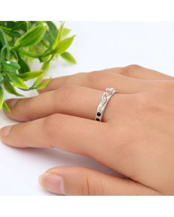 Love Birds Ring with Blue Sapphire Gemstone – 925 Silver Handmade Band